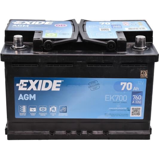 Акумулятор EXIDE AGM R EN760 70 Ah-12 V 278х175х190 мм (EK700)