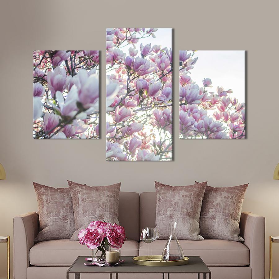 Картина на холсте триптих Южные цветы магнолии 141x90 см (967-32)