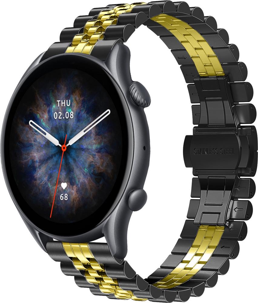 Браслет металлический Stech Line для Amazfit GTR 3 Black Gold (29152-02)