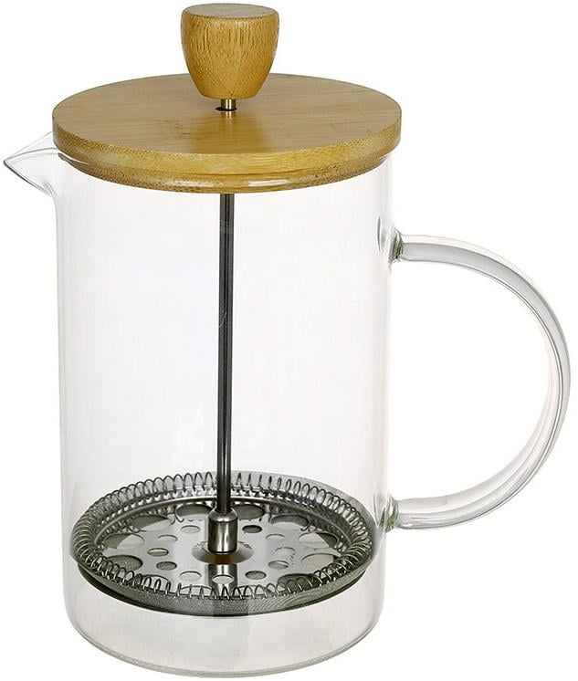 Френч-пресс стеклянный Rauma со стеклянной колбой и деревянной крышкой 800 мл