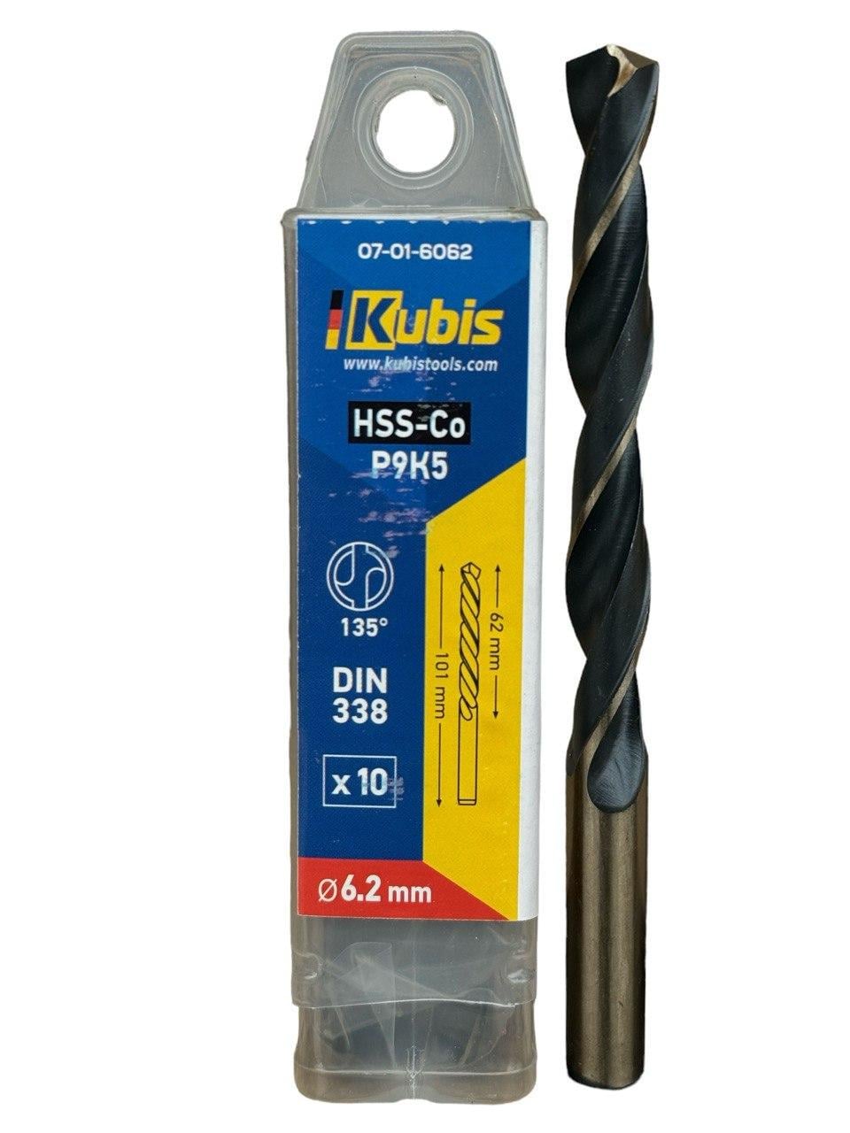 Сверло кобальт Kubis Р9К5 6,2 мм (07-01-6062)