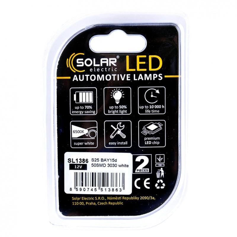 Світлодіодні LED автолампи Solar Premium Line 12 D S25 BAY15d 50SMD 3030 White - фото 3