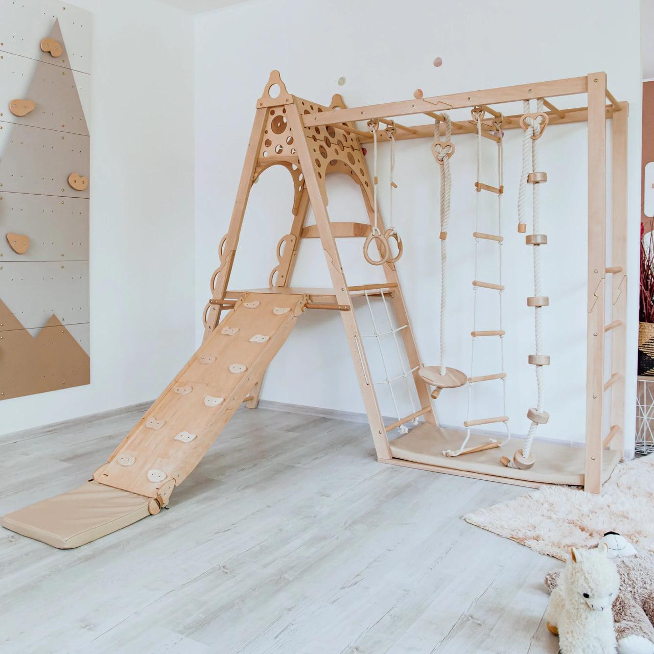 Майданчик дитячий для дому Woodandhearts Вігвам Коло з гіркою/великим матом/матом під гірку та канатними аксесуарами (AAOV001)