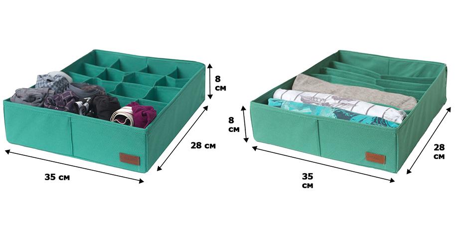 Набор текстильных органайзеров L OGR41 для носков и белья 35х28х8 см 2 шт. Бирюзовый (OGR41) - фото 3
