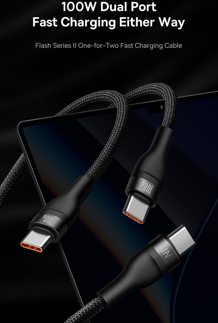 Кабель Baseus Fast Charging 2 Type-C 100W 2в1 1,5 м Black (25397381) - фото 3 Кабель Baseus Fast Charging 2 Type-C 100W 2в1 1,5 м Black (25397381) - фото 3