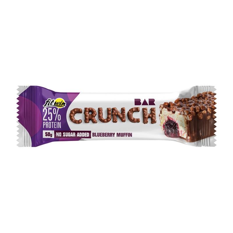 Протеиновый батончик 12 г білка без добавленного сахара FitWin Crunch Bar 50 г Чорничний мафін