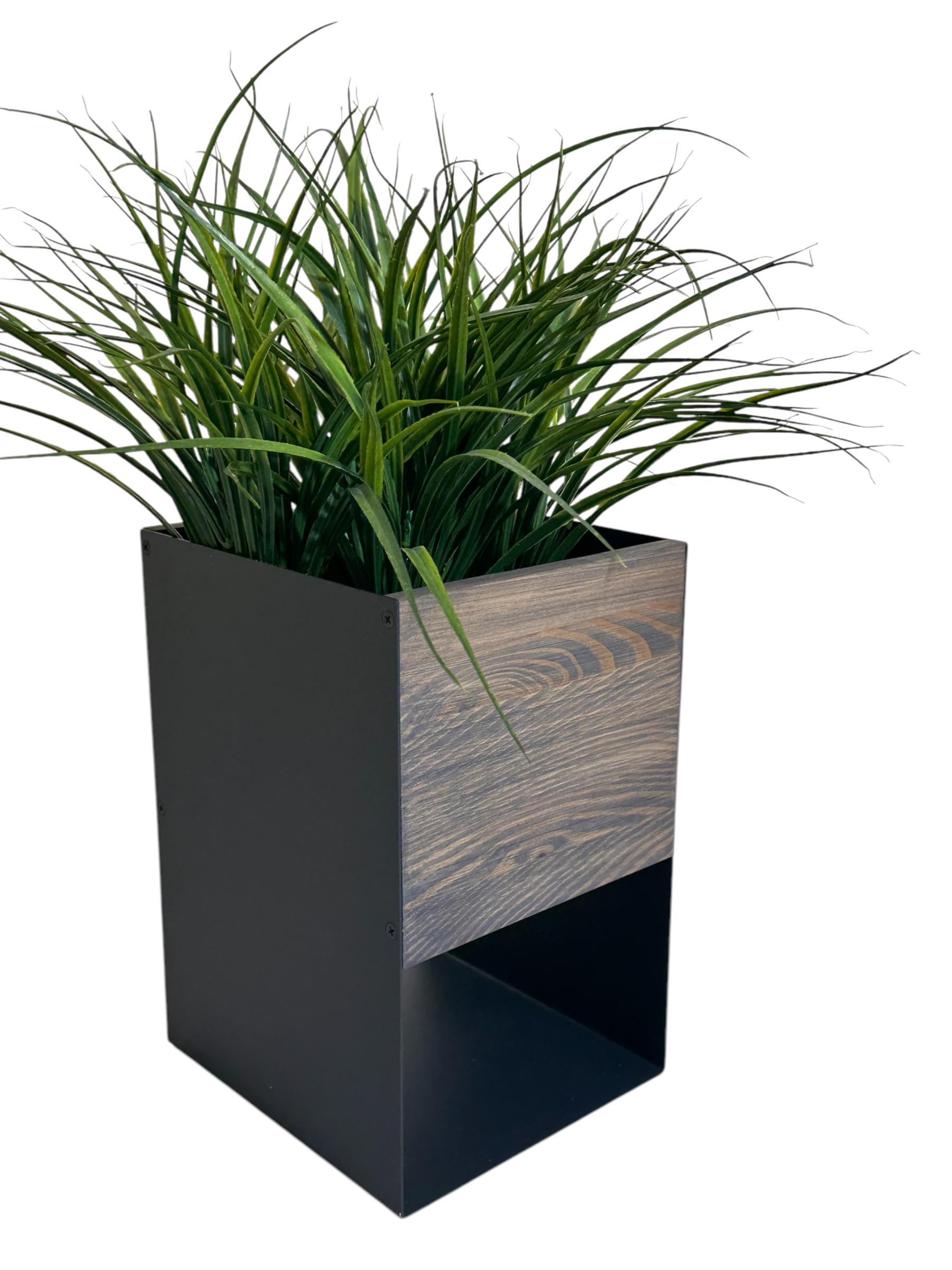 Подставка для цветов из металла и дерева Черный