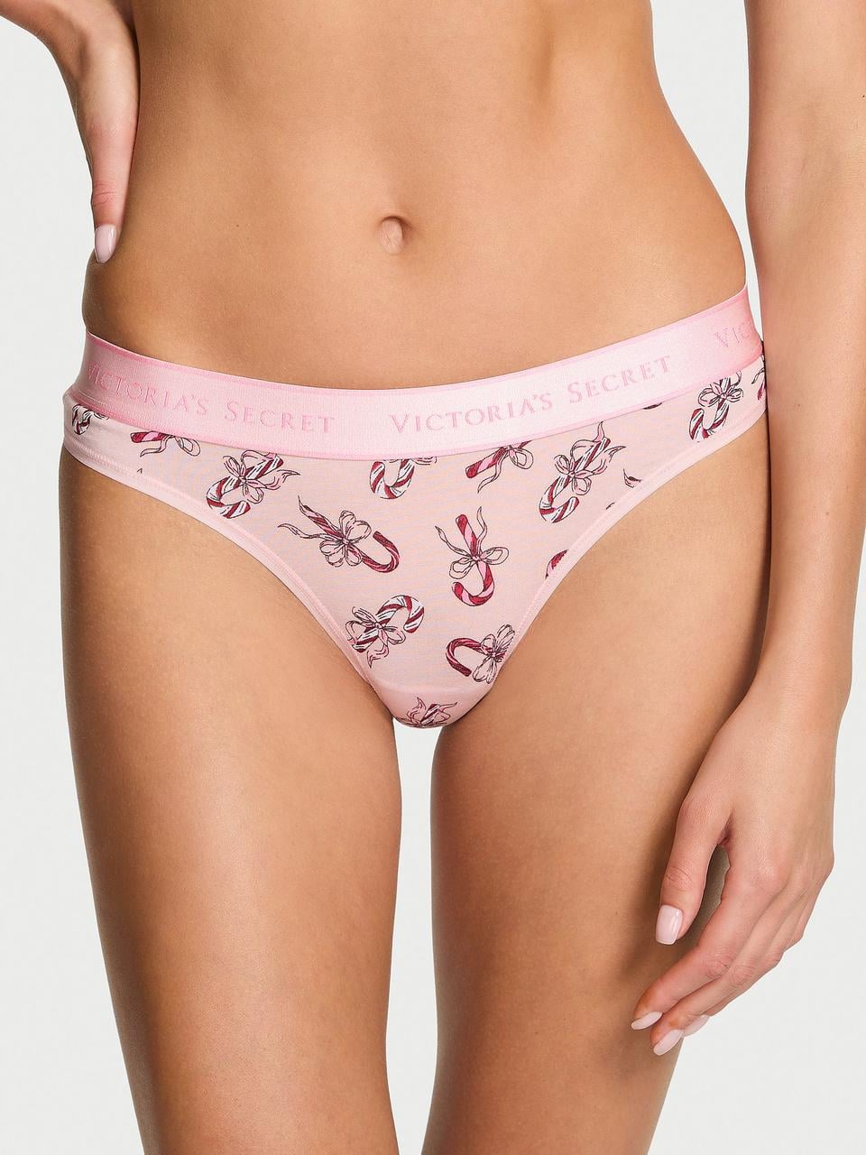 Трусики женские Victoria's Secret Logo Cotton Thong XXL Розовый (49456238721467)