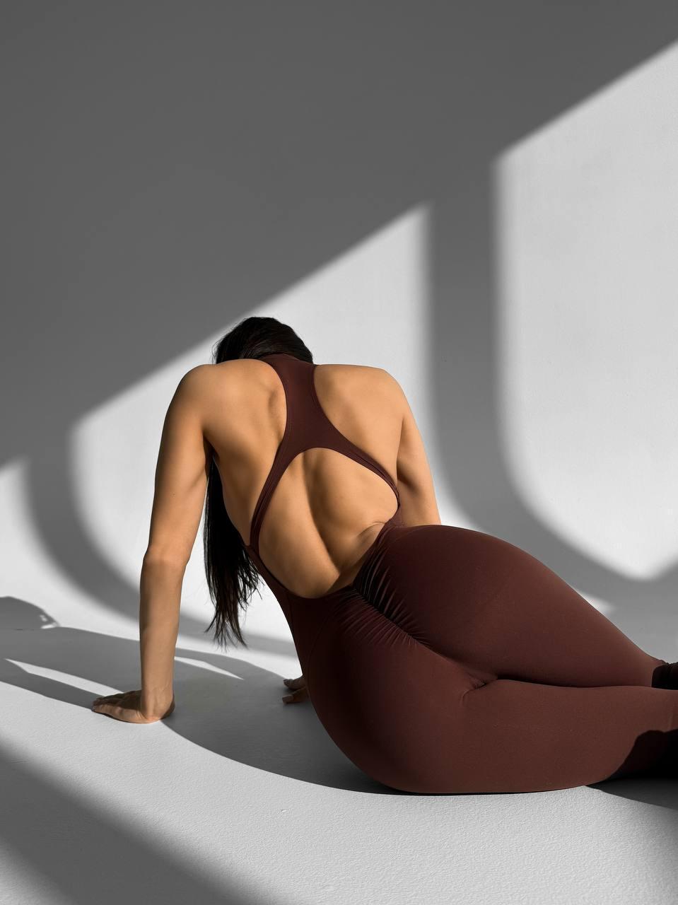Комбинезон спортивный длинный с чашками и пуш-ап S Шоколадный (WH08S) - фото 9