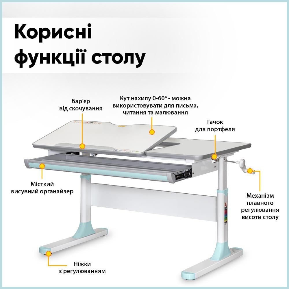 Парта трансформер школьная эргономичная детская Mealux Vancouver Lite Белый/Голубой (BD-620 W/G MC BL Lite) - фото 10