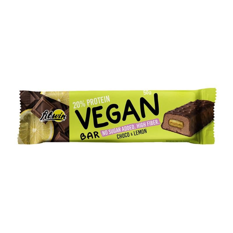 Протеиновый веганский батончик без добавленного сахара FitWin 20% Vegan Bar 50 г Шоколад-лимон