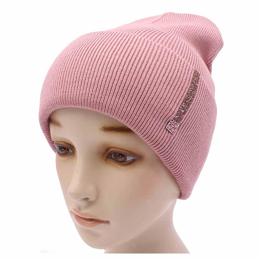 Шапка Leks Страза демисезонная с отворотом р. 53-57 Розовый рассвет