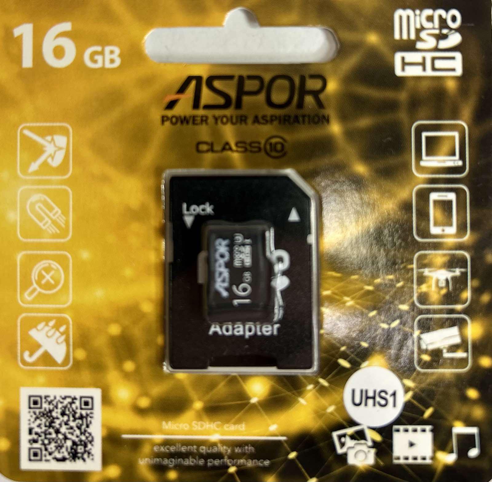 Карта памяти Aspor MicroSDHC 16GB UHS-I Class 10 с SD-адаптером (1858272791) - фото 2 Карта памяти Aspor MicroSDHC 16GB UHS-I Class 10 с SD-адаптером (1858272791) - фото 2