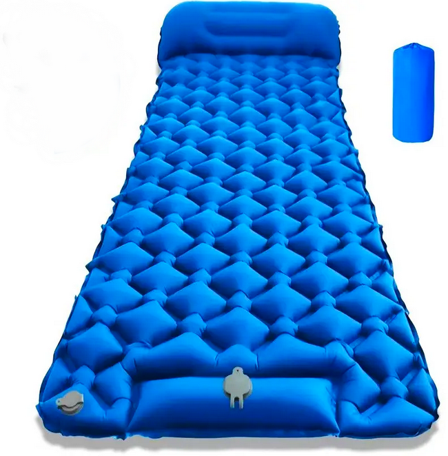 Надувной матрас со встроенным насосом и подушкой 190х60х5 см Синий (2900)