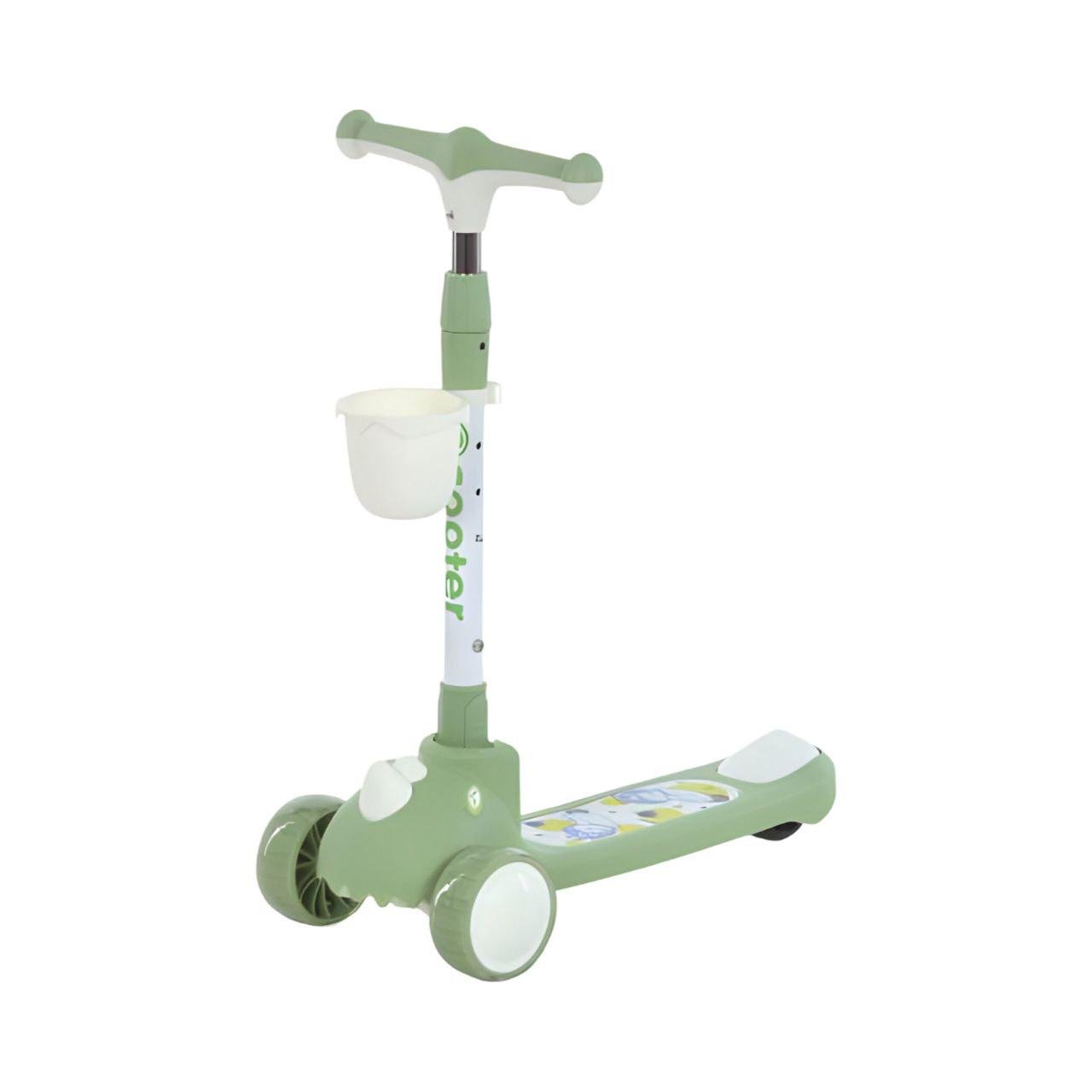 Самокат JR 3-107 3в1 складной колеса ПУ 110 мм с подсветкой/музыкальная панель Зеленый (25263989)