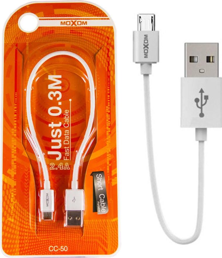 Кабель інтерфейсний Moxom micro USB СС-50 2,4A 0,3 м White (37001)