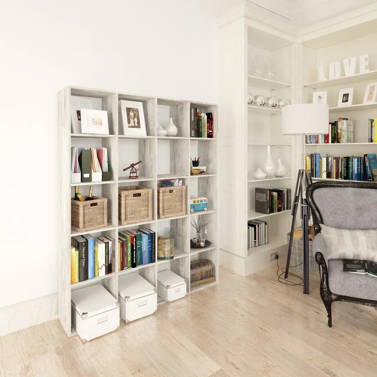 Стеллаж для книг и декора на 20 ячеек L-20 1424х290х1776 мм Бетон