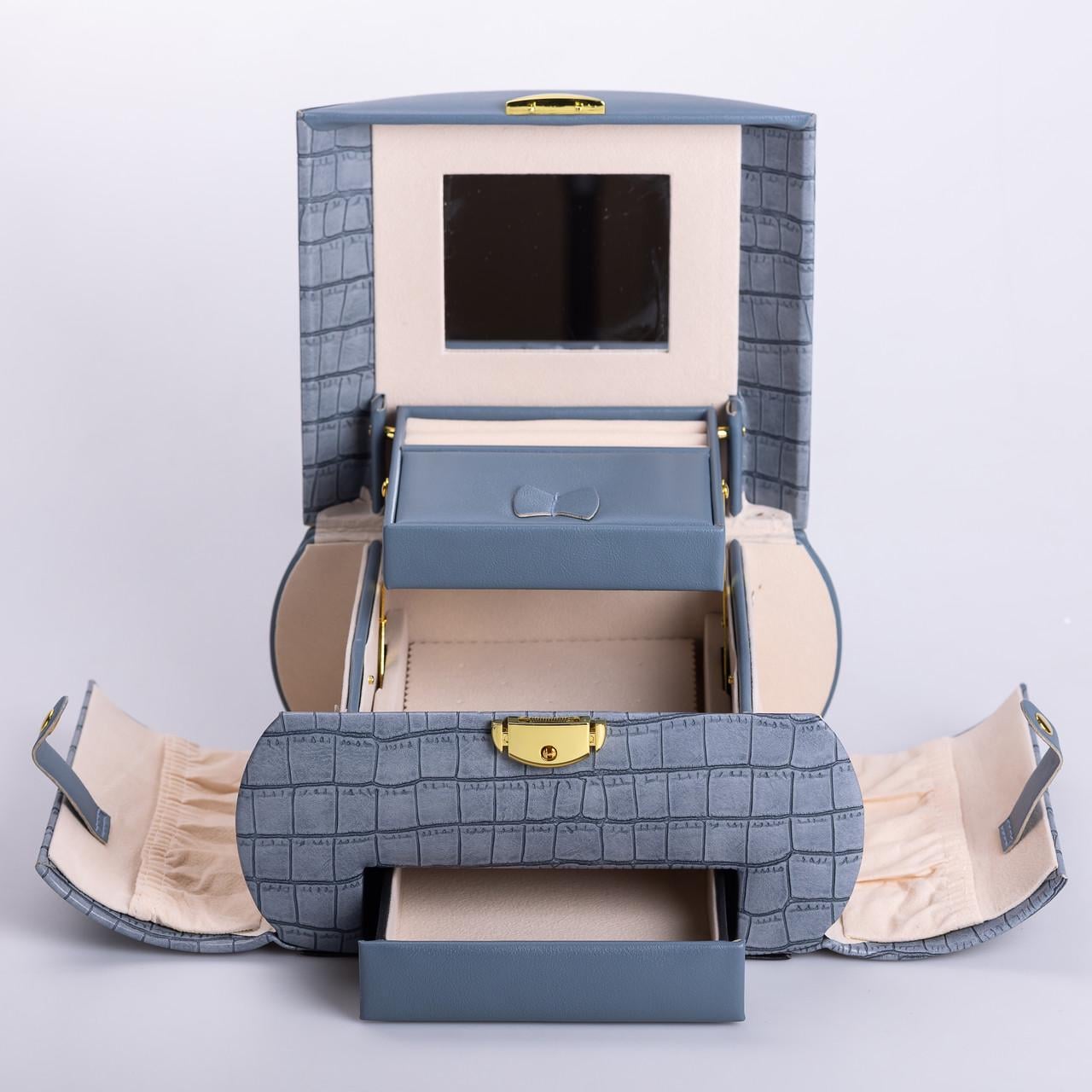 Шкатулка для украшений из эко кожи с замком 3 яруса (6684)