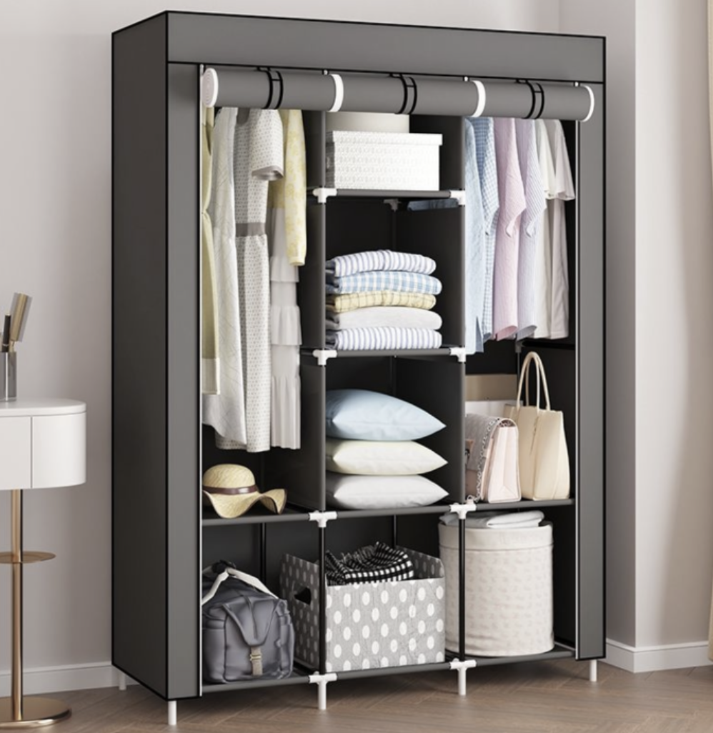 Шкаф тканевый сборной 3 секции 170x130x45 см Серый (Е500001С)