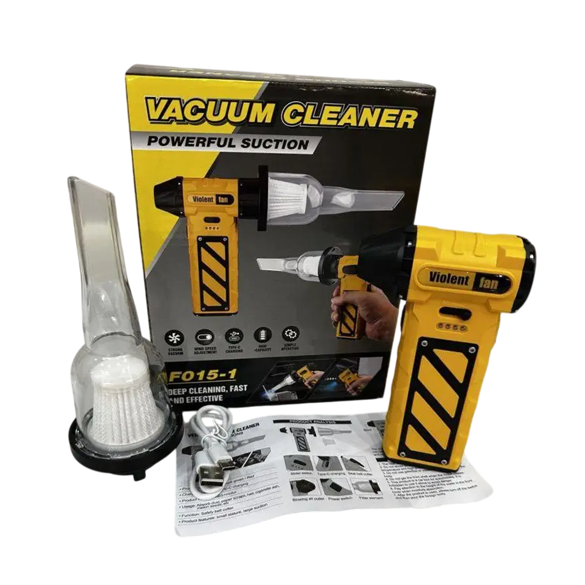 Пилосос вакуумний Vacuum Cleaner F015-1 Violent Fan 11W 8000 mAh Yellow/Black (110618) - фото 6 Пилосос вакуумний Vacuum Cleaner F015-1 Violent Fan 11W 8000 mAh Yellow/Black (110618) - фото 6