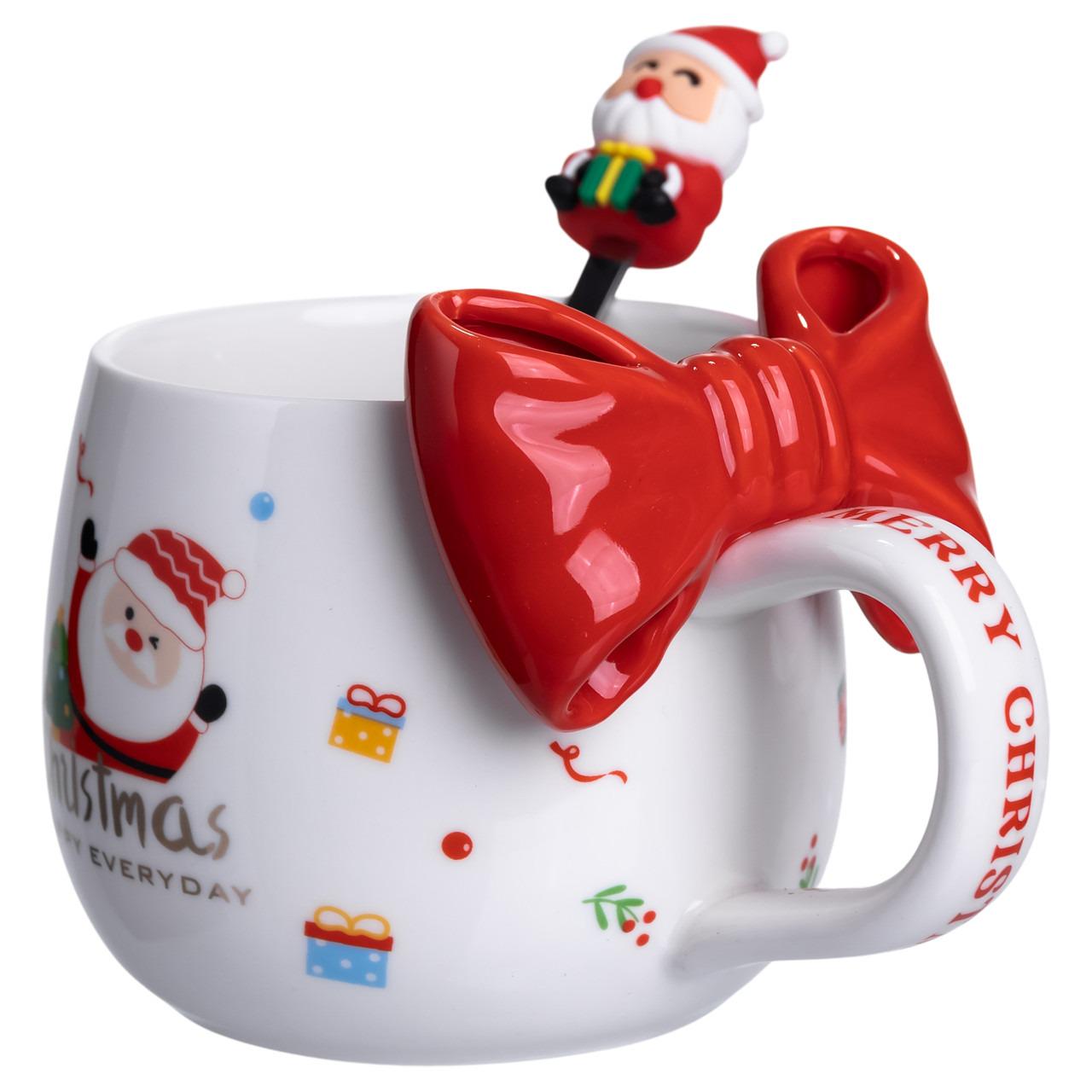 Чашка порцелянова Christmas Ribbon з ложкою 400 мл Червоний (FM-CS-19A) - фото 2