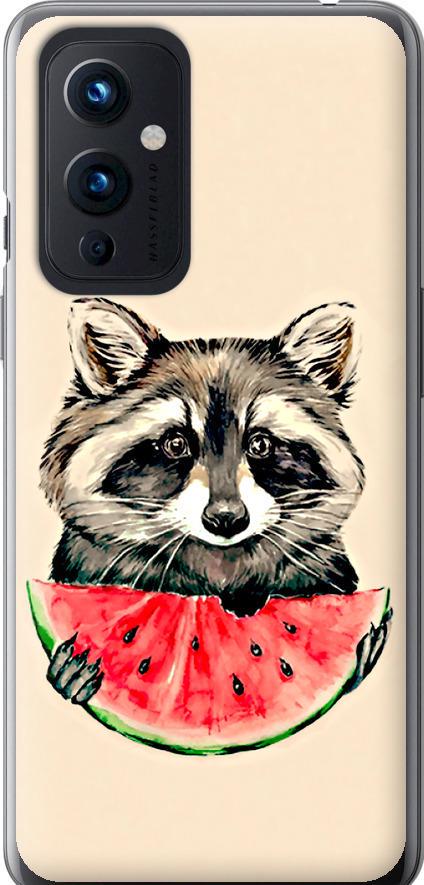 Чехол на OnePlus 9 Енотик с арбузом (4605u-2249-42517)