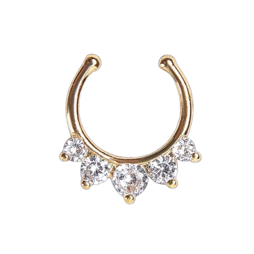 Септум обманка №7 сережка для пірсингу 5 страз 15х14 мм Ø 7,5 мм 1 шт. Золотий (ПС0707о49)