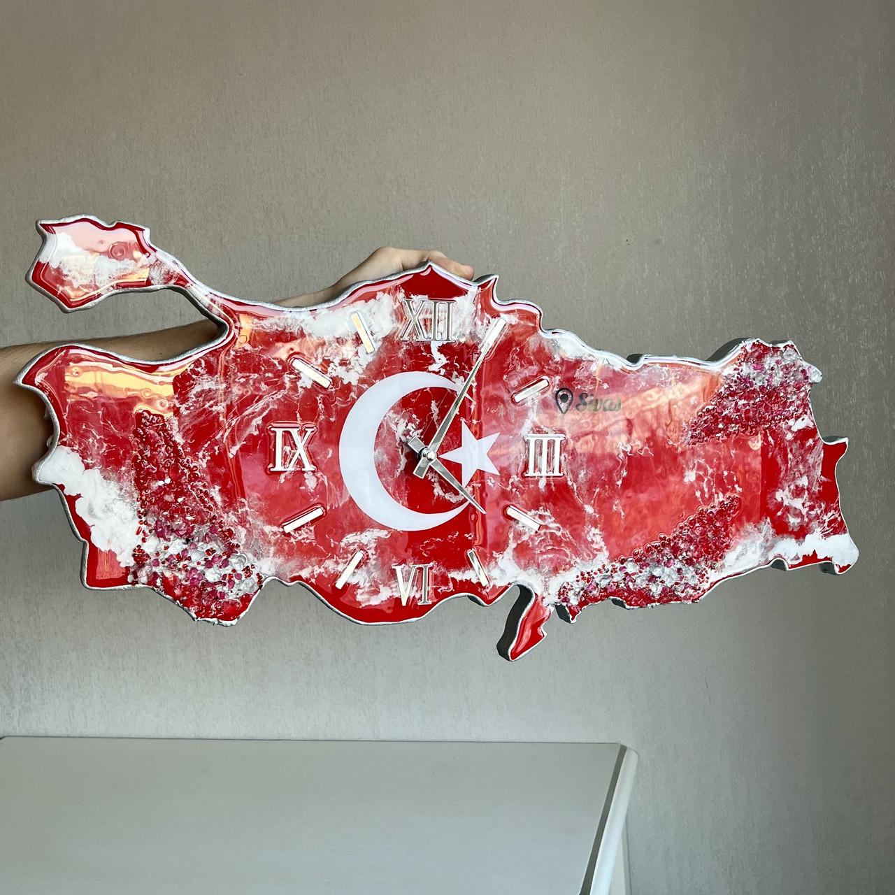 Часы настенные из эпоксидной смолы Карта Турции 40х18 см