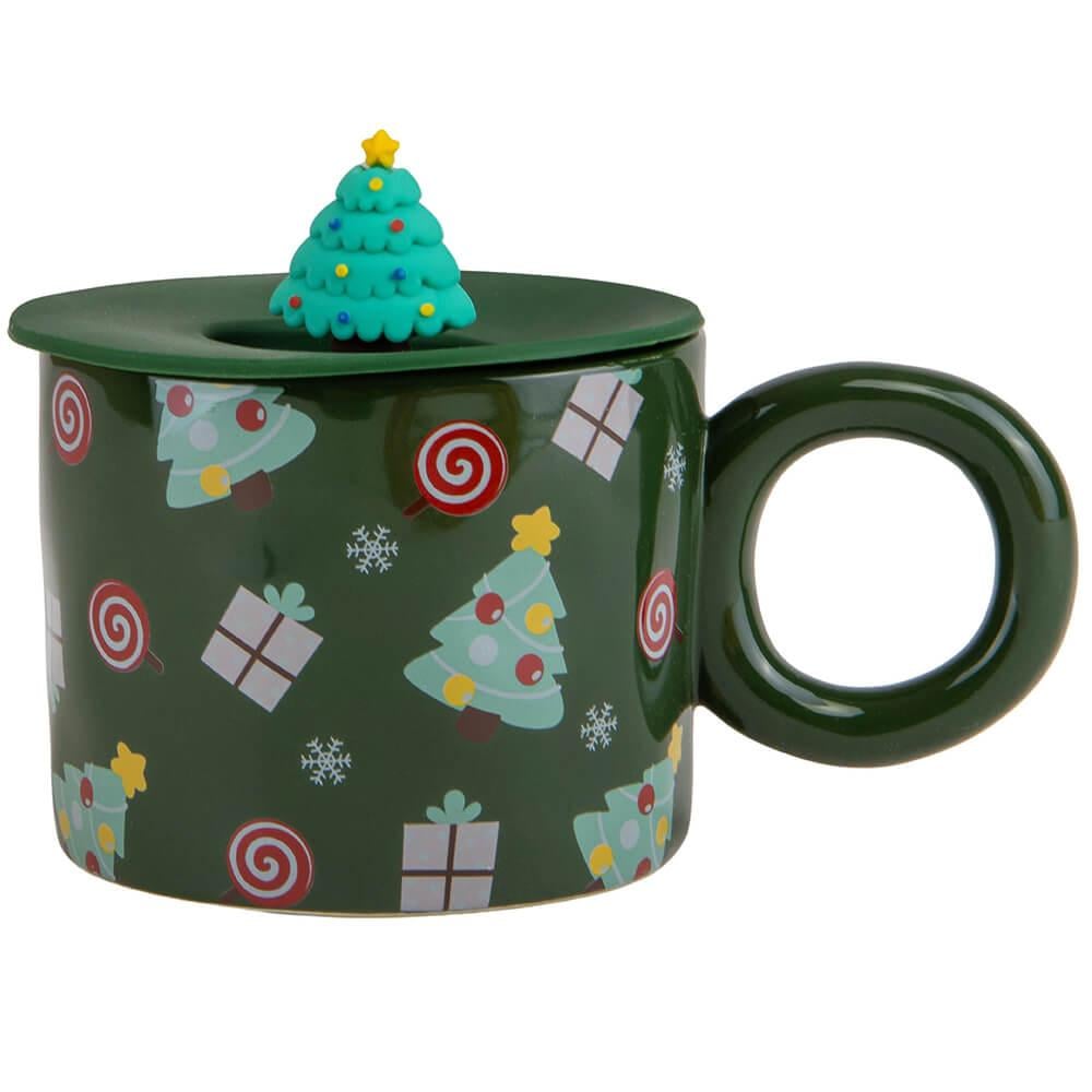 Новогодняя кружка для горячих напитков Christmas Night с крышкой в форме елки Зеленый (147-81-9151-005.3)