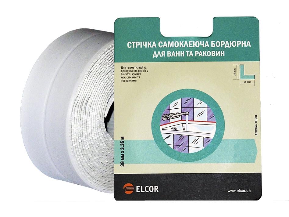 Стрічка бордюрна для ванни і раковин Elcor TEВ38 38 мм 3,35 м Білий (40206803)