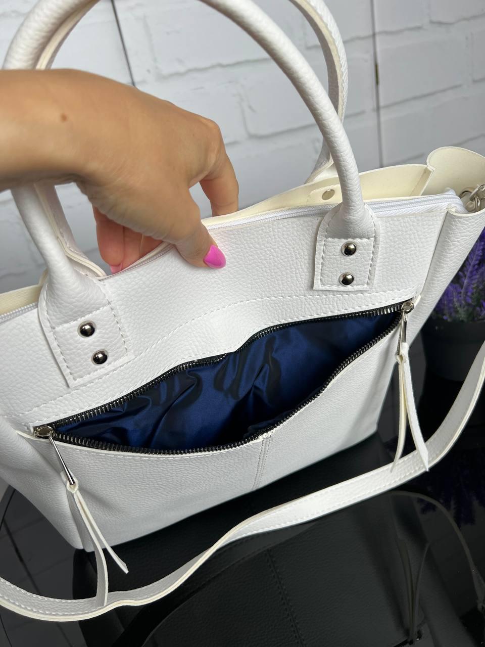 Сумка женская шопер через плечо из экокожи большая качественная для документов Белый - фото 4