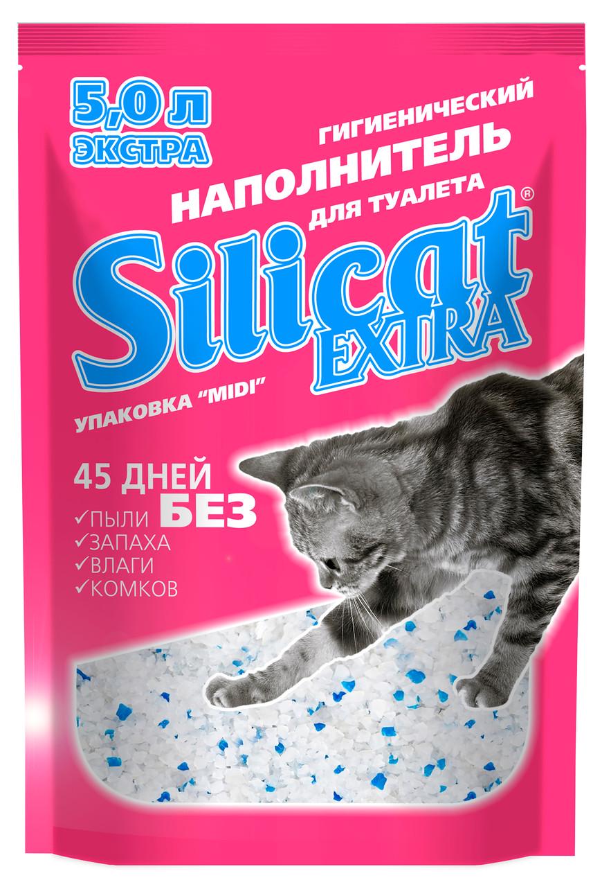 Наповнювач для котячого туалету Silicat Extra силікагелевий 5,0 л x 3 шт. 15 л