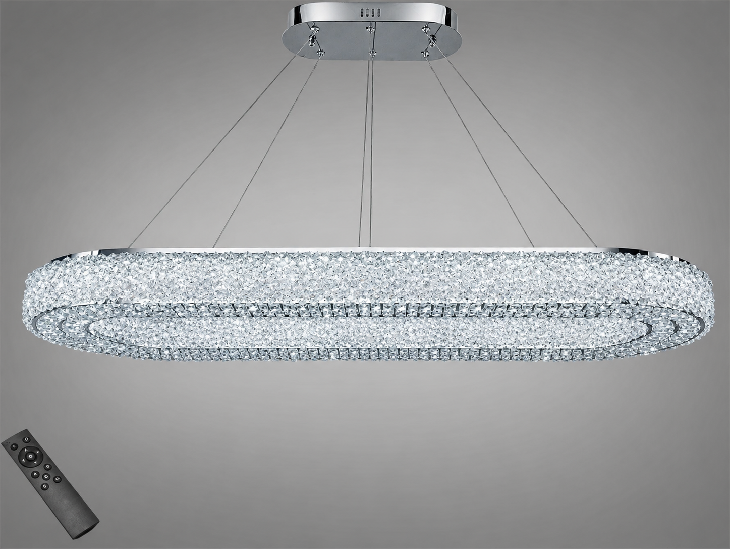 Люстра подвесная LED хрустальная овал/пульт 84 Вт Хром (7932/1000x300CH)