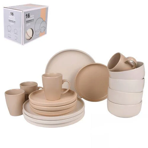 Набір столового посуду 16 шт. тарілка 26 і 20 см/супниця 15 см/чашка 420 мл (74382)