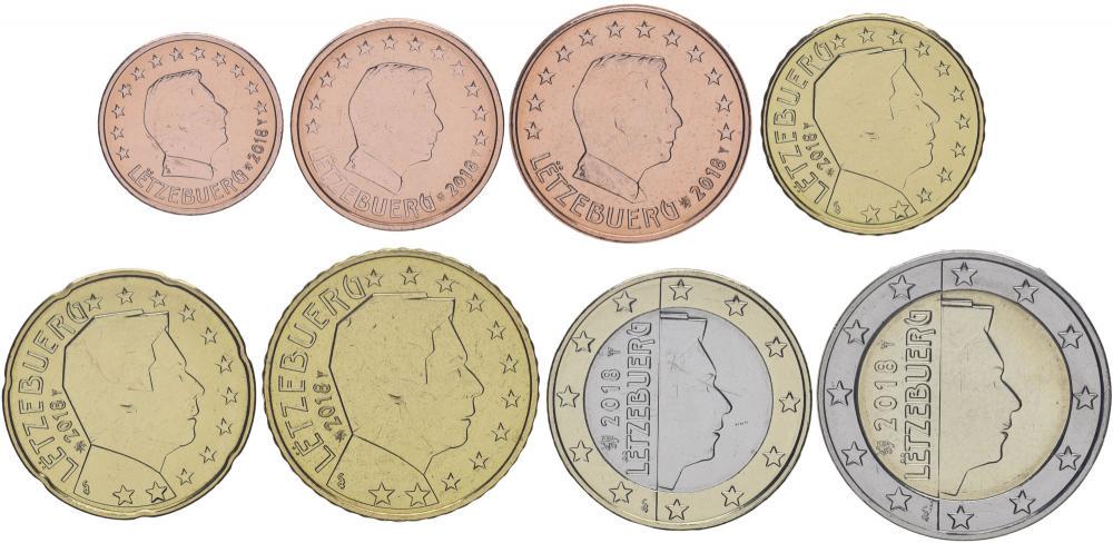 Коллекционные монеты Люксембург монет евро 2018 UNC 8 шт. (М09537)