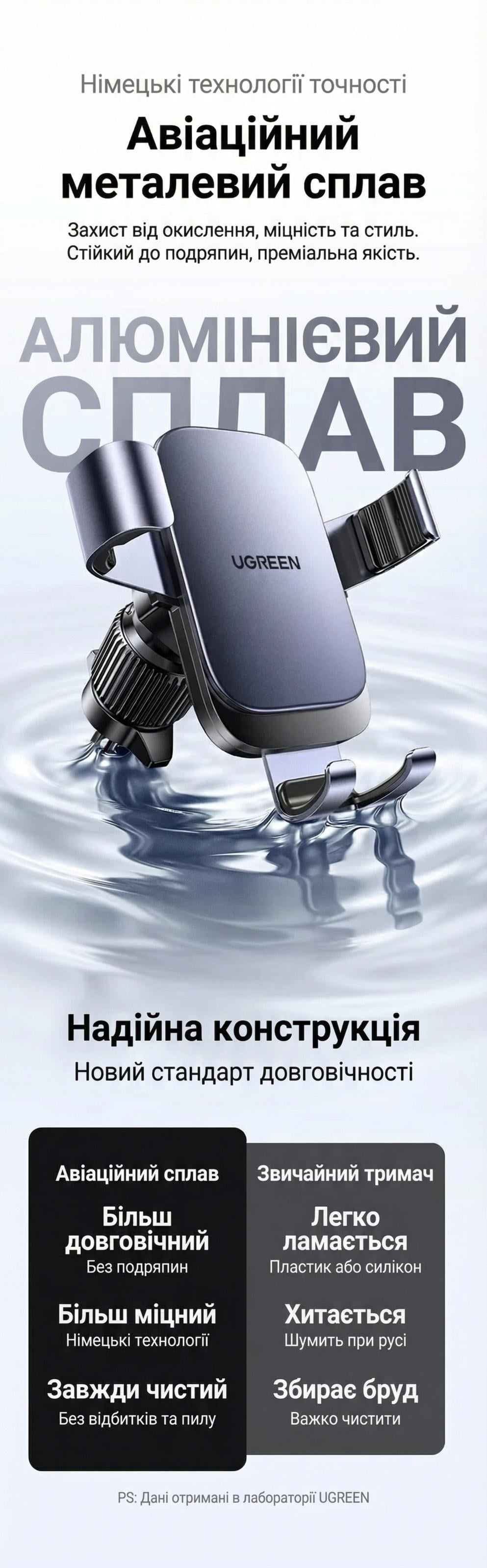 Автодержатель для телефона гравитационный UGREEN LP907 в дефлектор алюминиевый Серый (55548) - фото 8