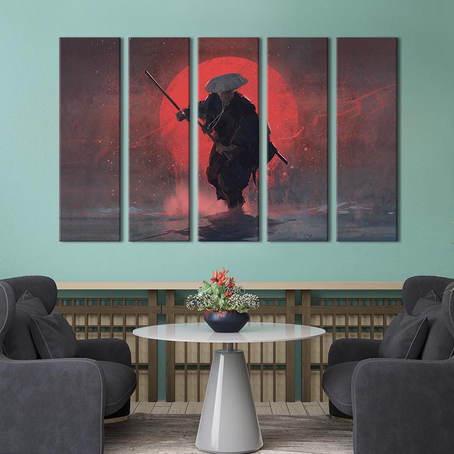 Модульна картина з 5 частин Старий самурай в солом’яному капелюсі 155x95 см (676-51)