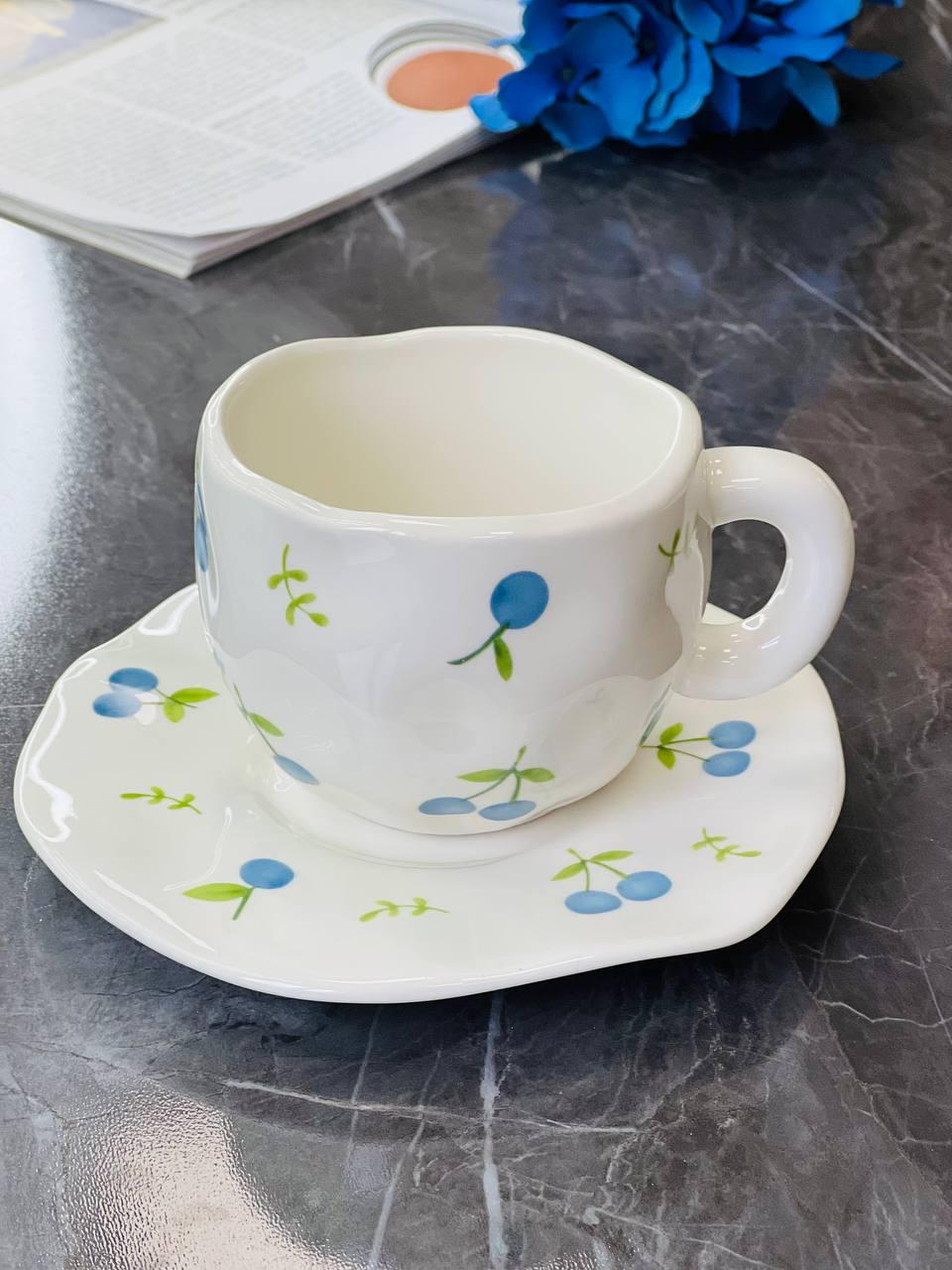 Чашка с блюдцем Сливы 300 мл Белый (8030-403)