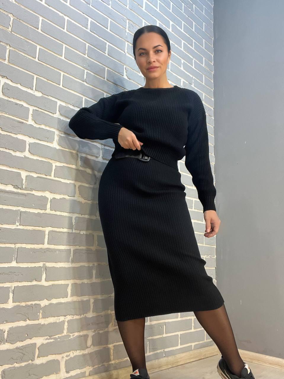 Спідниця жіноча My fashion 6016 в'язка рубчик рівна з ременем р. 44-48 Чорний (3148) - фото 7