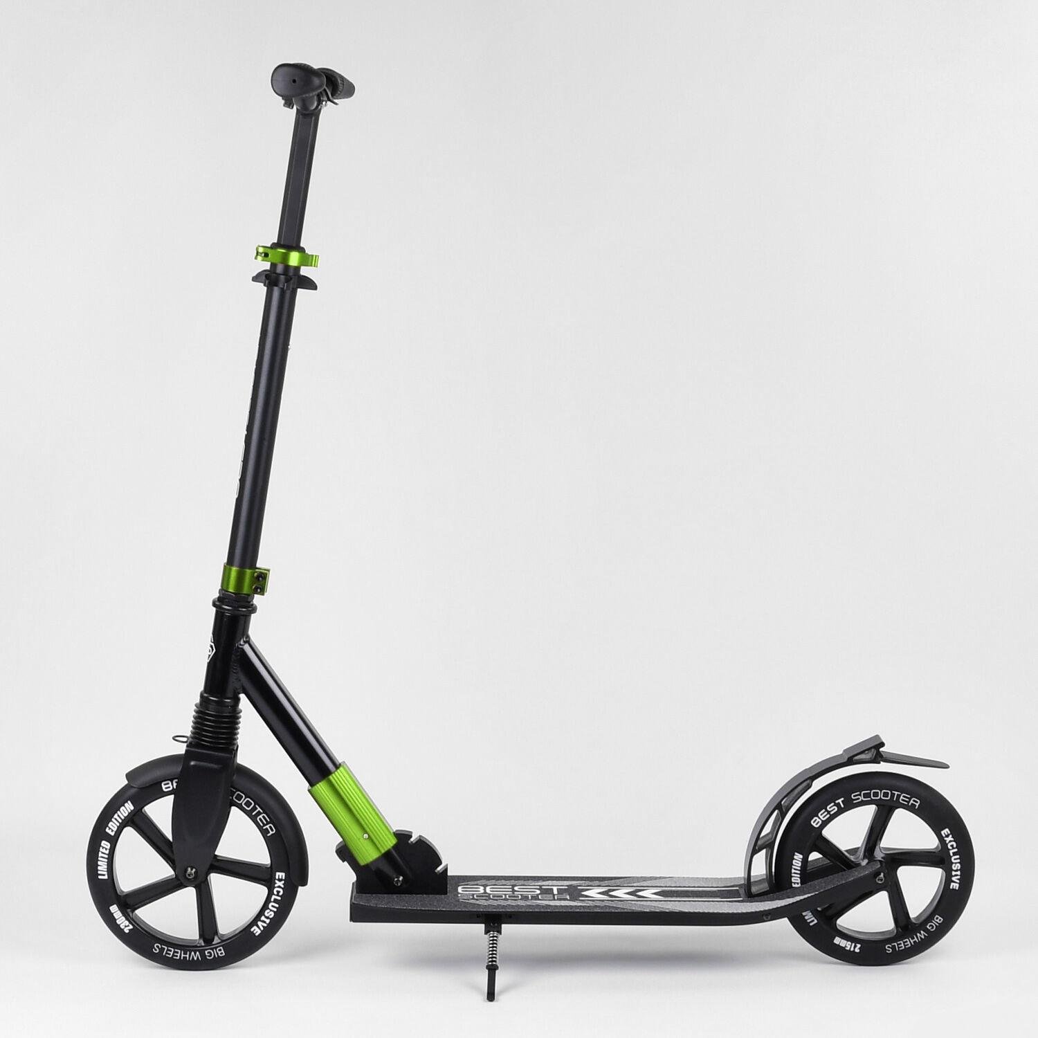 Самокат алюмінієвий Best Scooter з PU колесами і 1 переднім амортизатором Black/Green (99629) - фото 6