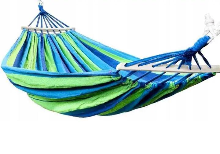 Гамак гавайский подвесной с короткой планкой в мешке поликотон в мексиканском стиле 190х80 см Синий (2079276484) - фото 2