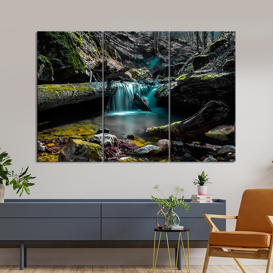 Картина природа Маленький водопад в лесной чаще 156x100 см (A1144-3)