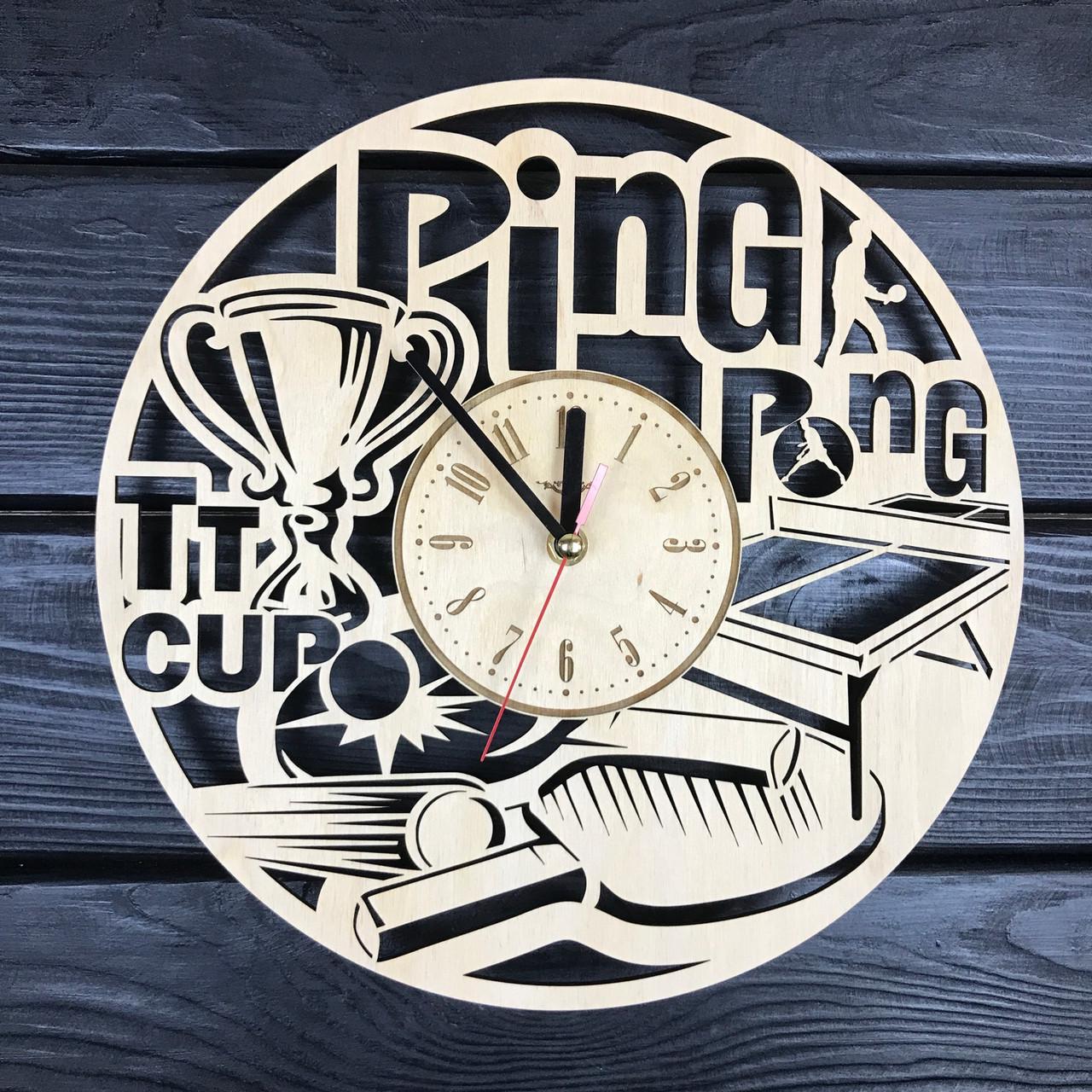 Часы дизайнерские настенные деревянные Настольный теннис