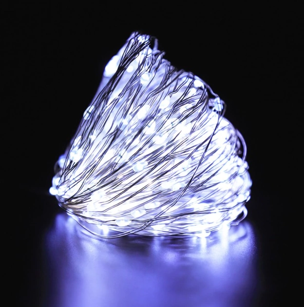 Гірлянда світлодіодна Новорічна Роса USB та батерейки 50 лампочок Білий (147-41-1977-03 USB) - фото 2