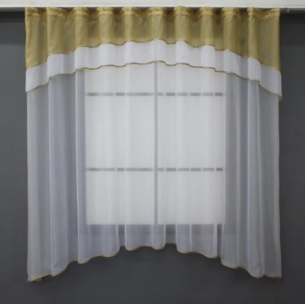 Тюль с аркой на кухню 280х170 см Белый/Темно-бежевый (036к)