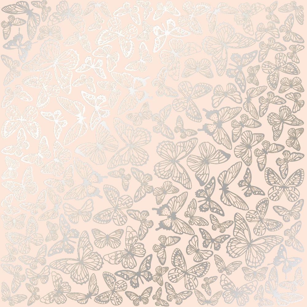 Лист бумаги односторонний Silver Butterflies с серебряным тиснением 30,5х30,5 см Beige