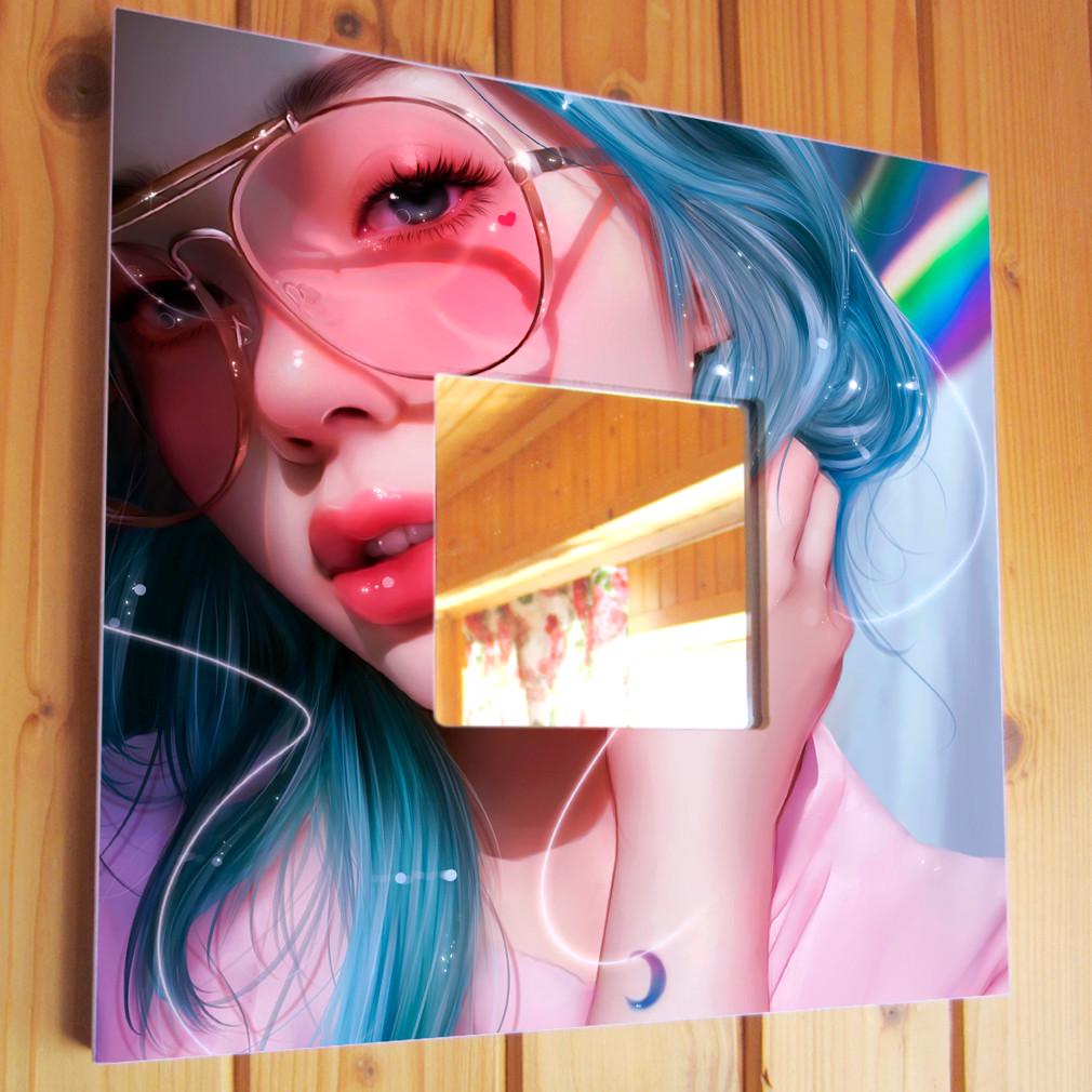 Зеркало декоративное Девушка в очках Аниме 260х260 мм (M04113)