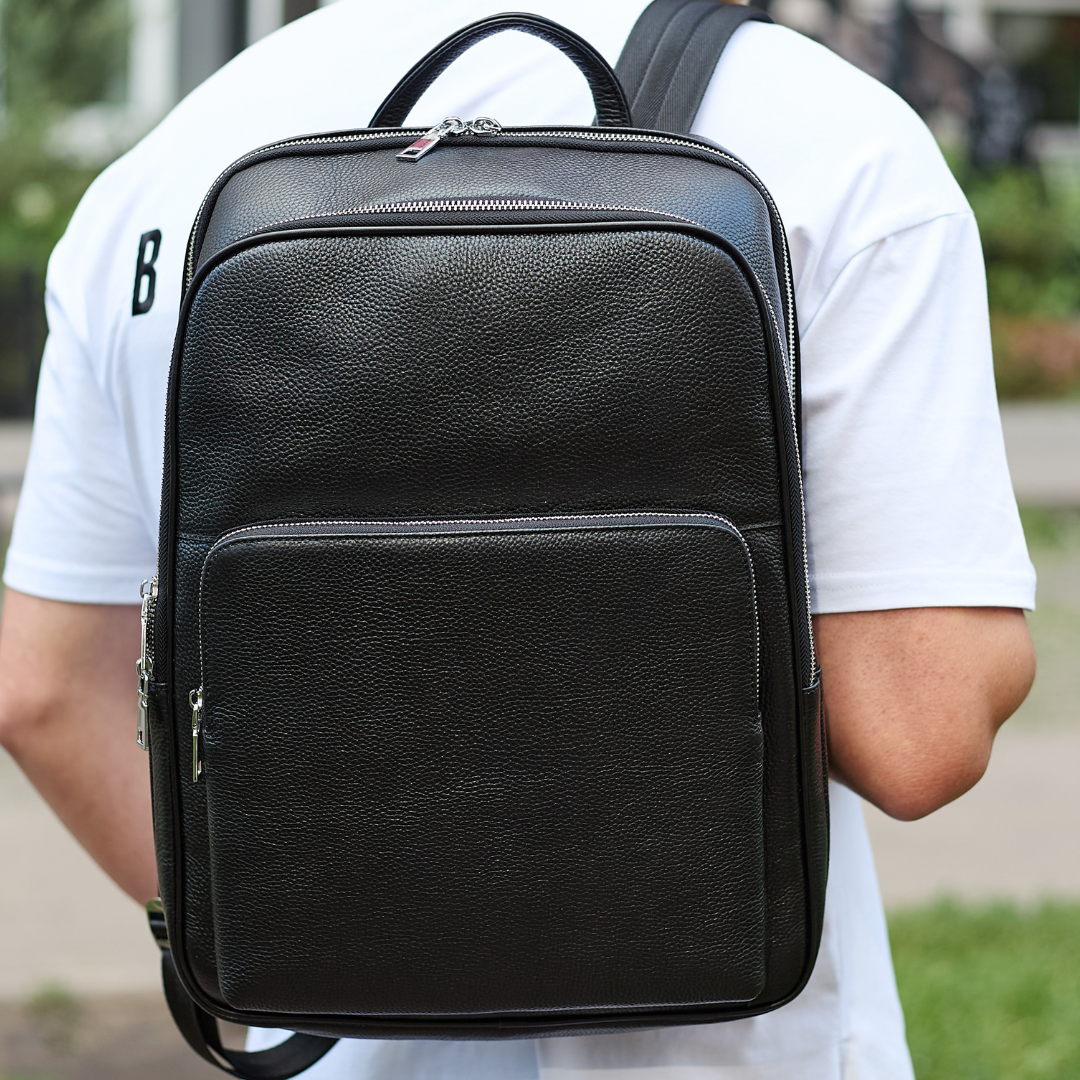 Городской рюкзак мужской Tiding Bag кожаный 42х30х16 см Черный (53214)