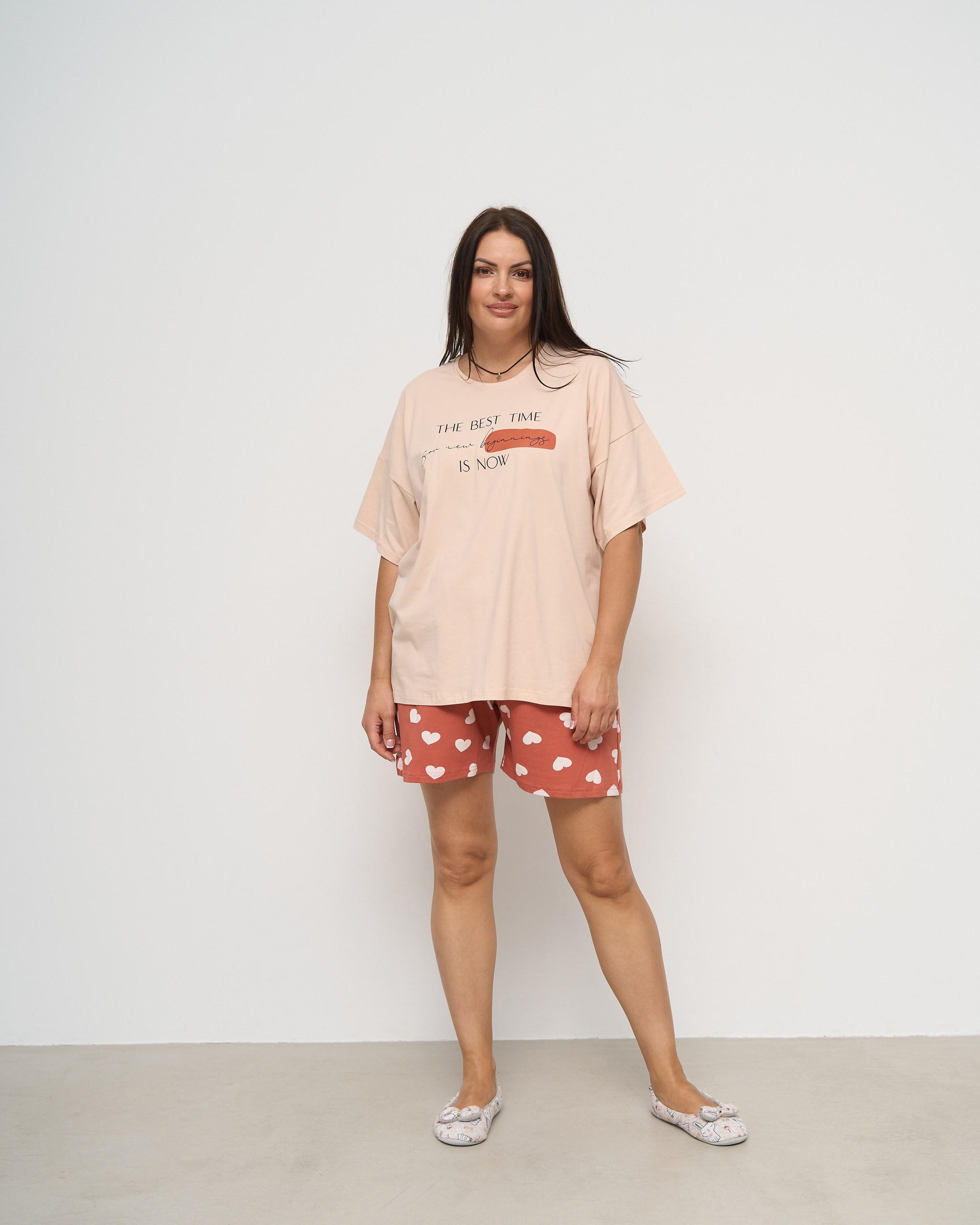 Пижама батальная с шортами Сердца XL Бежевый (28028) Пижама батальная с шортами Сердца XL Бежевый (28028)