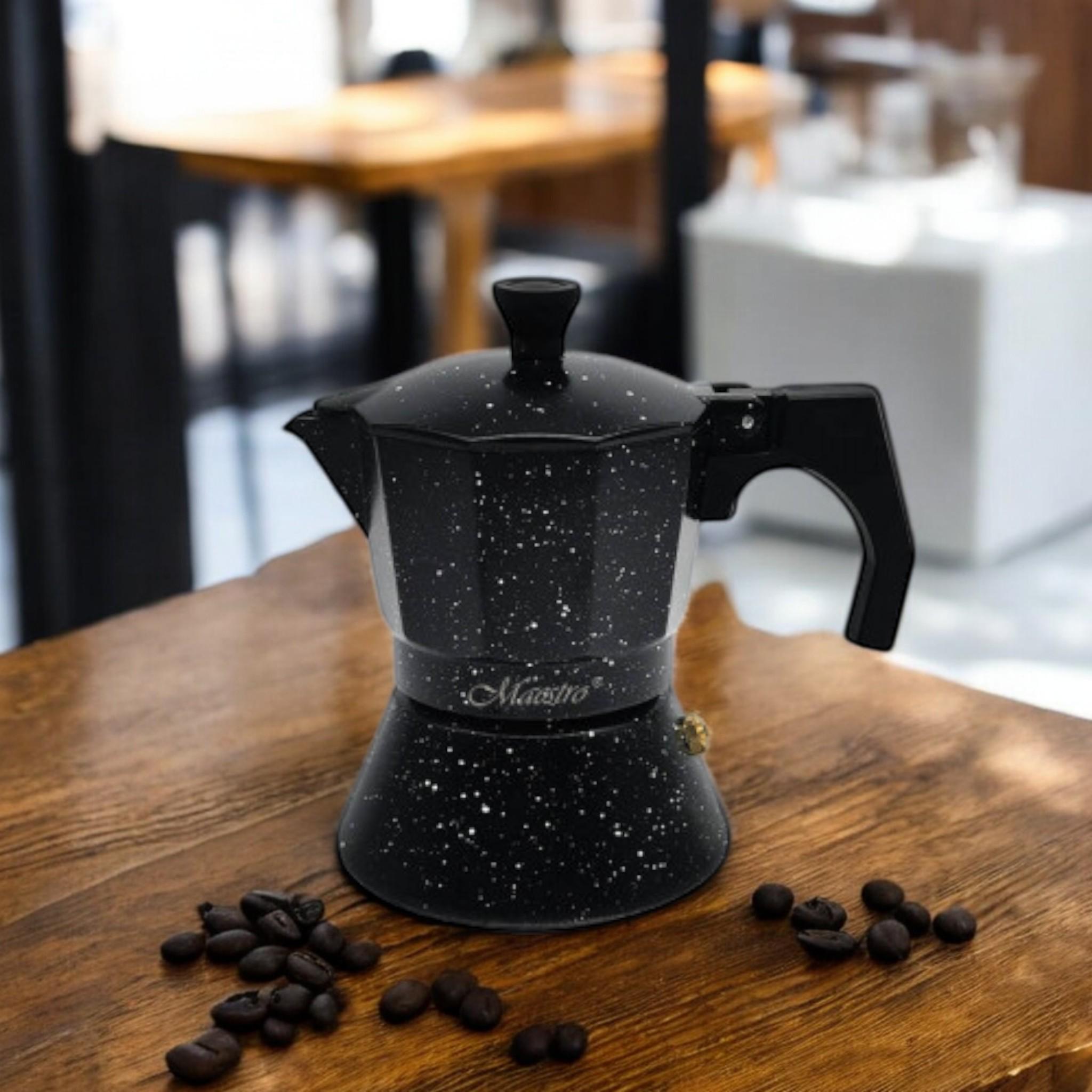 Кофеварка гейзерная Espresso Moka Maestro MR-1667-3 на 3 чашек индукционное дно 150 мл Black (G_MR1667/3Black) - фото 2 Кофеварка гейзерная Espresso Moka Maestro MR-1667-3 на 3 чашек индукционное дно 150 мл Black (G_MR1667/3Black) - фото 2